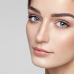 Blepharoplasty female model with smooth skin
